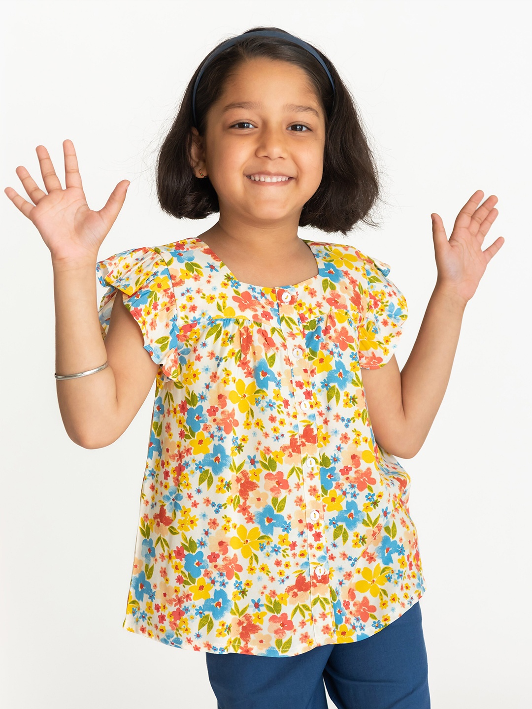 

Campana Floral Print Ruffles Top, Off white