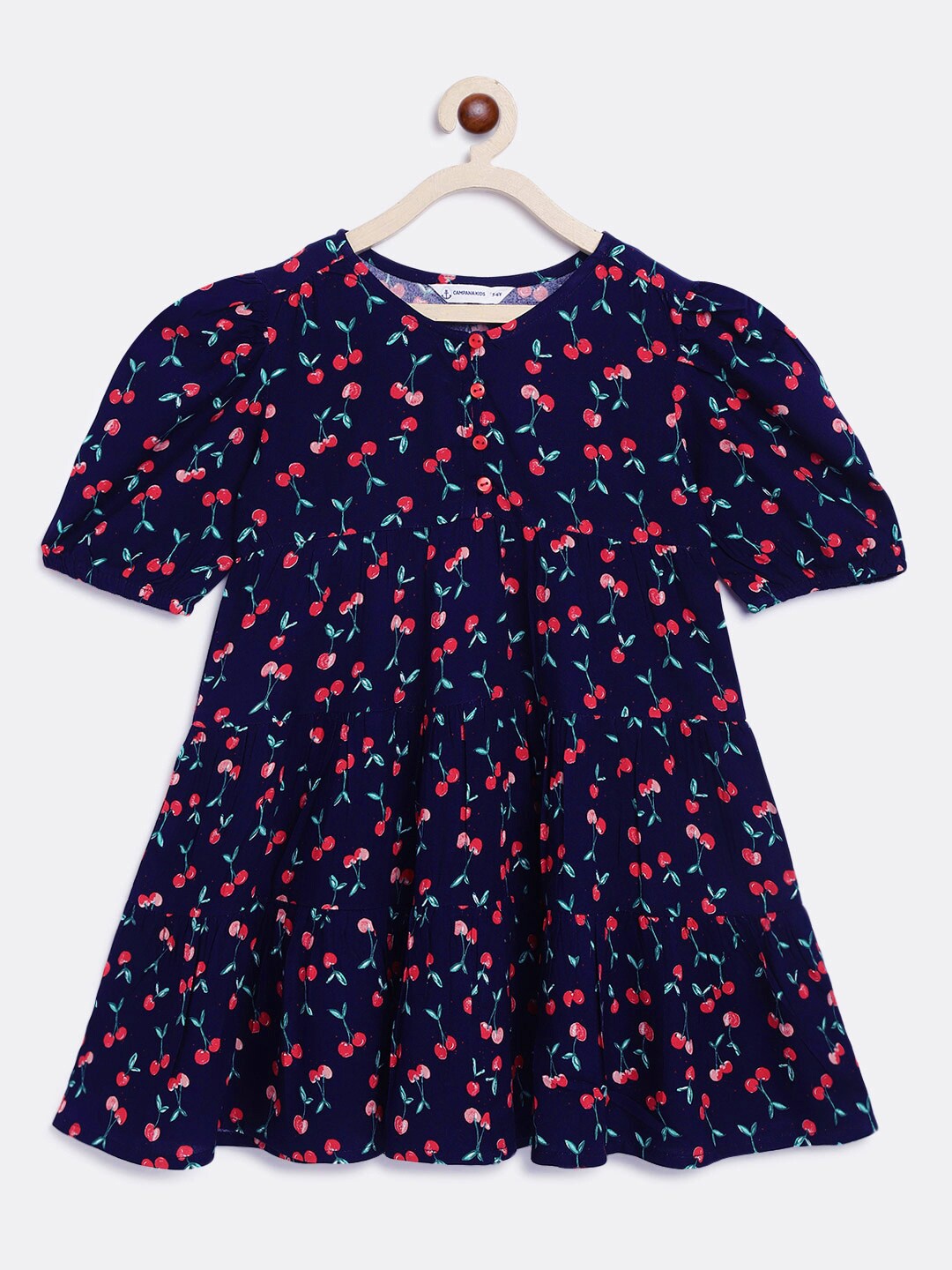 

Campana Girls Floral Print A-Line Dress, Navy blue