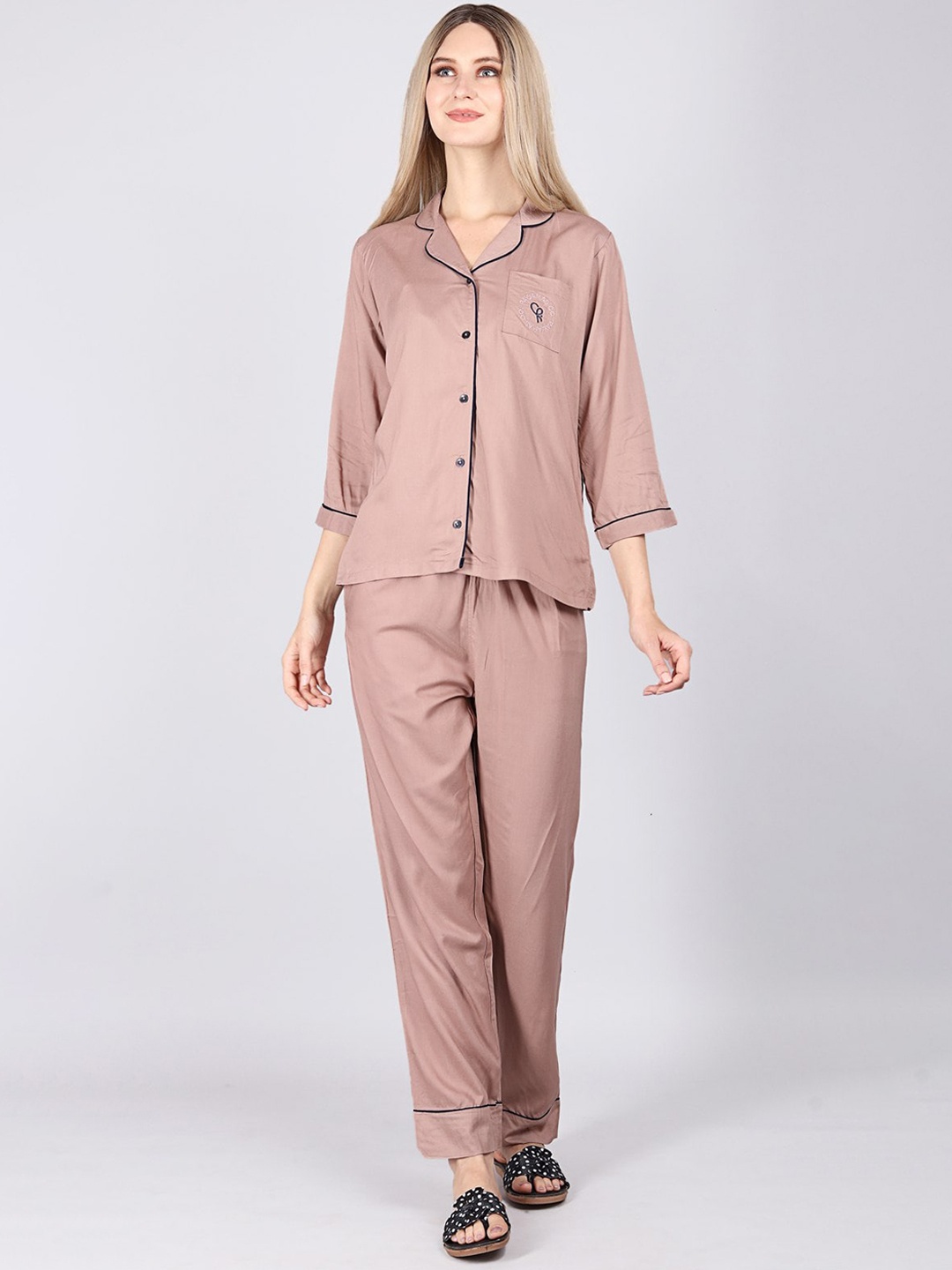 

ASPORA Lapel Collar Organic Cotton Night Suit, Nude