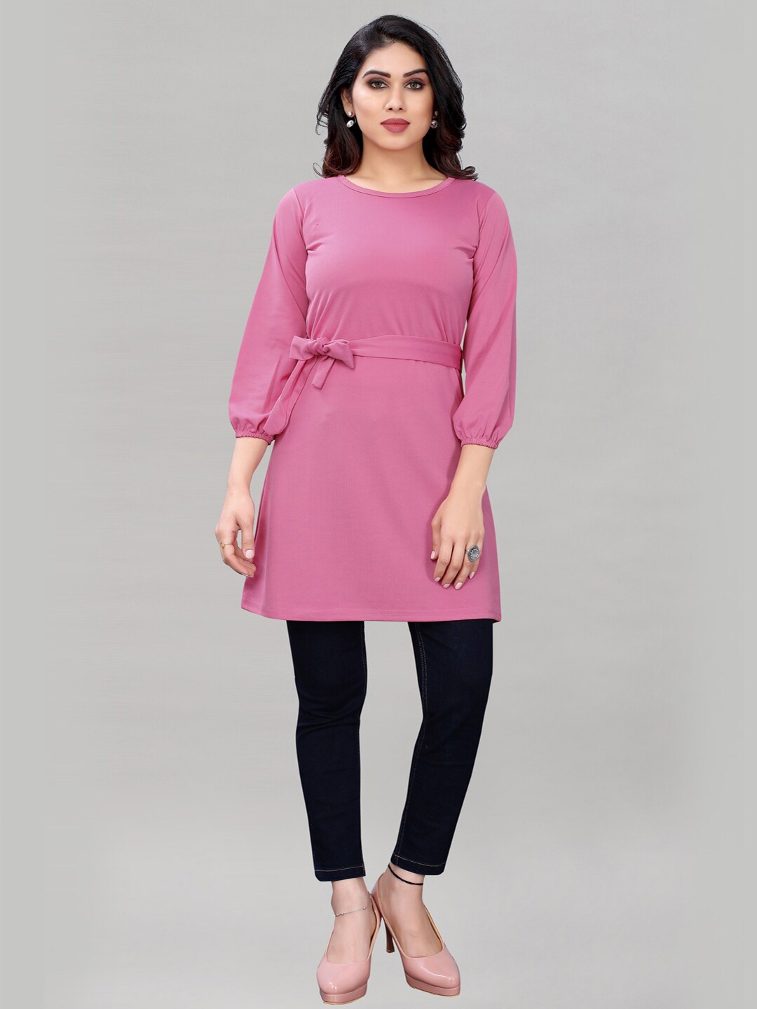 

Selvia Round Neck Above Knee A-Line Dress, Pink