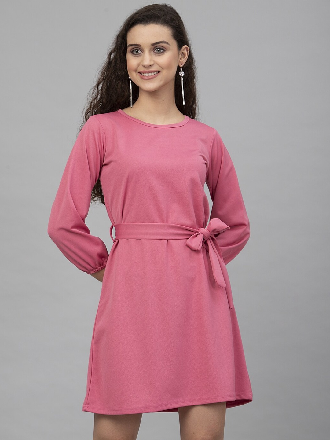 

Selvia Round Neck Above Knee A-Line Dress, Pink
