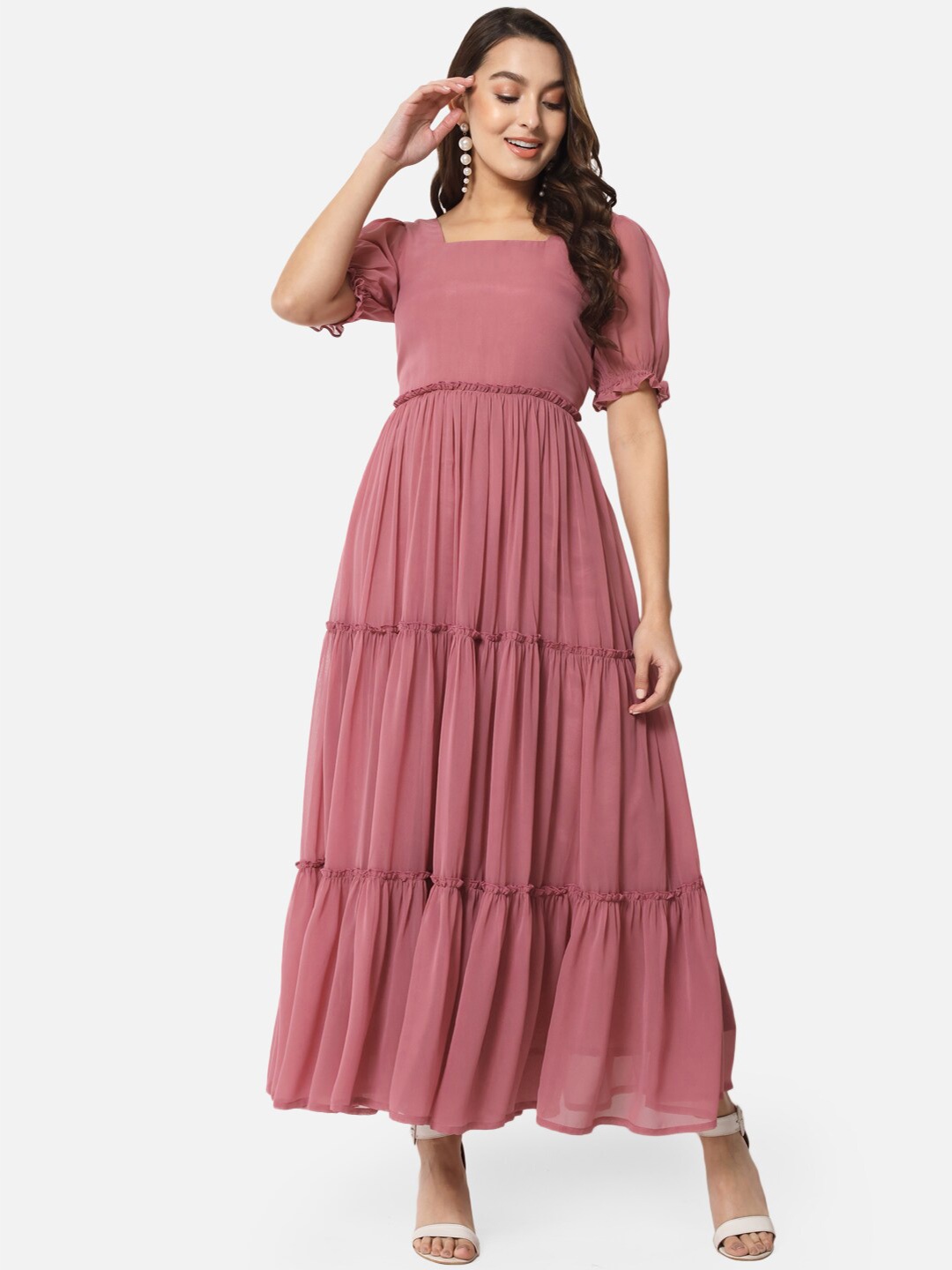 

ALL WAYS YOU Puff Sleeve Georgette Maxi Dress, Pink