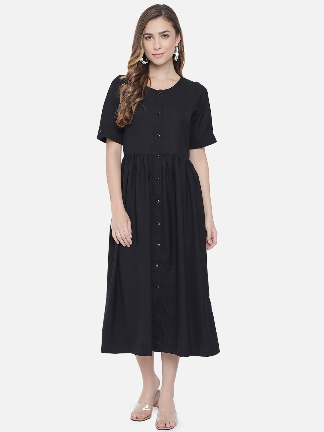 

ALL WAYS YOU Round Neck Fit & Flare Midi Dress, Black