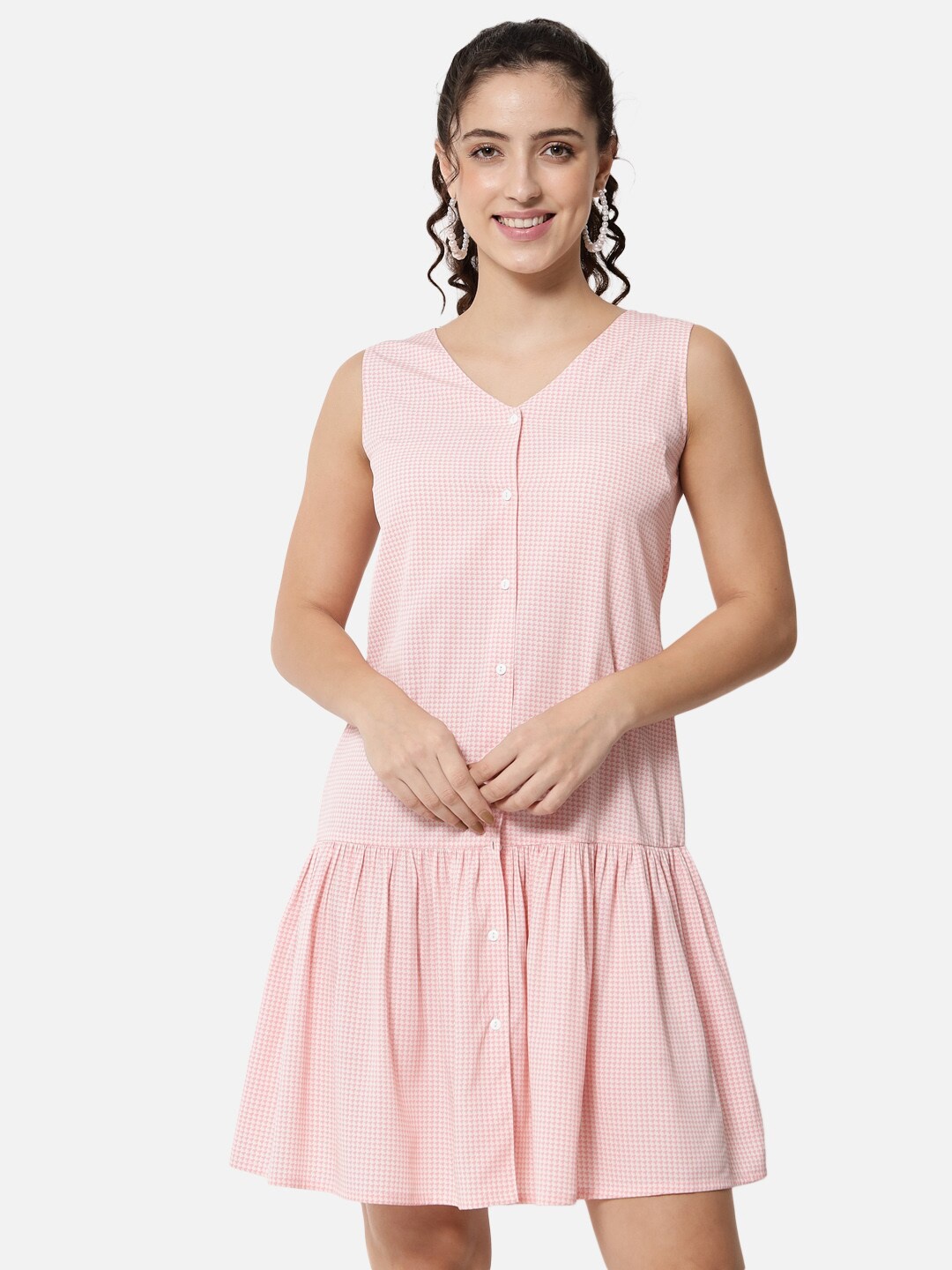 

ALL WAYS YOU Checked Drop-Waist Mini Dress, Pink