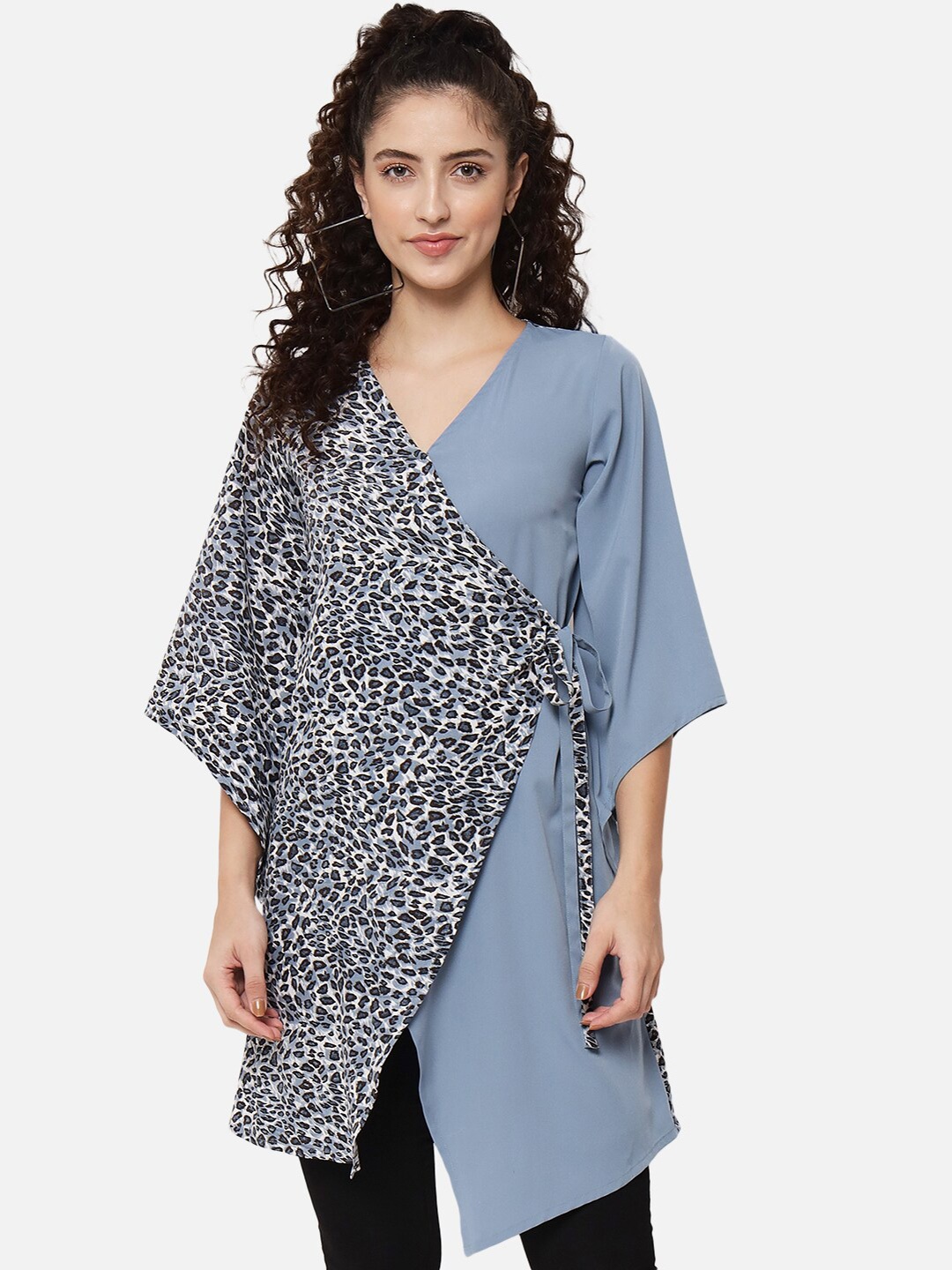 

ALL WAYS YOU Animal Print Kimono Sleeve Crepe Dress, Blue