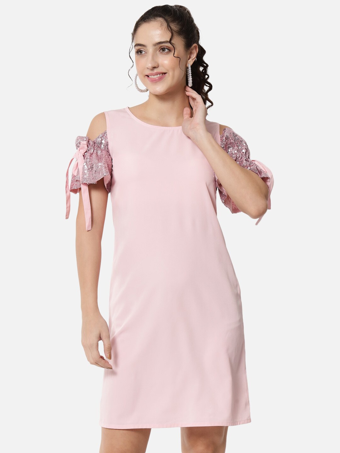 

ALL WAYS YOU Cold-Shoulder Crepe A-Line Dress, Pink