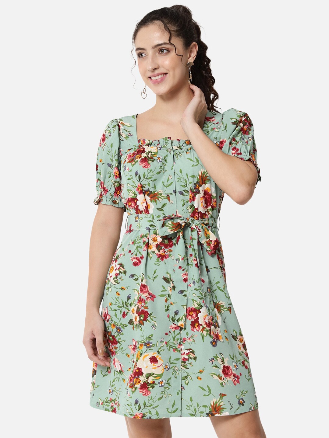 

ALL WAYS YOU Floral Print Crepe A-Line Dress, Green