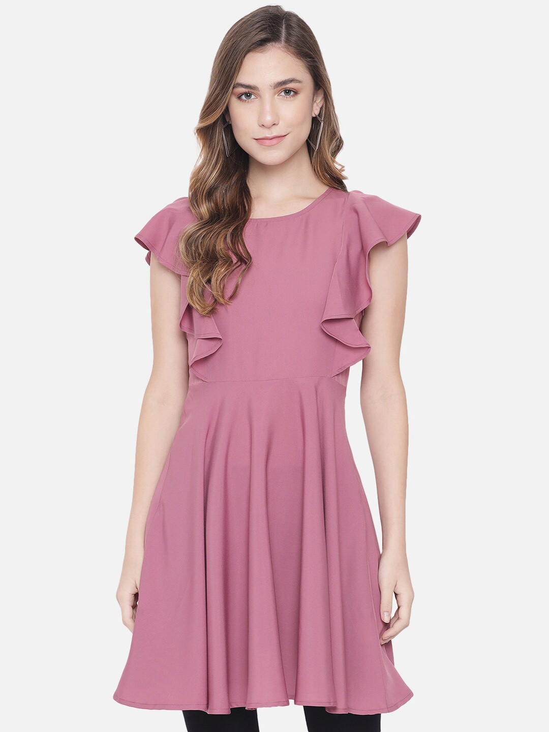 

ALL WAYS YOU Flutter Sleeve Crepe Fit & Flare Dress, Pink
