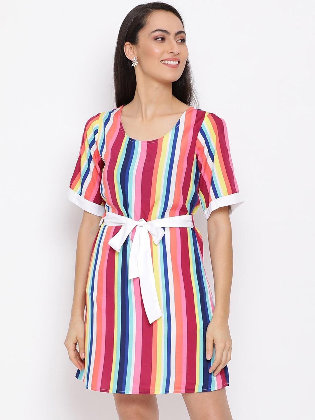 

ALL WAYS YOU Striped Crepe A-Line Dress, Multi