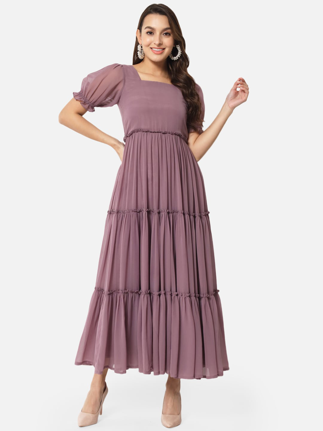 

ALL WAYS YOU Puff Sleeve Georgette Maxi Dress, Purple