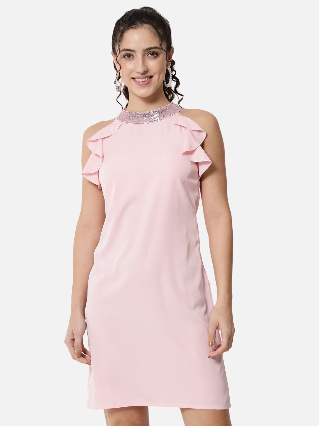 

ALL WAYS YOU Cold-Shoulder Crepe Sheath Dress, Pink