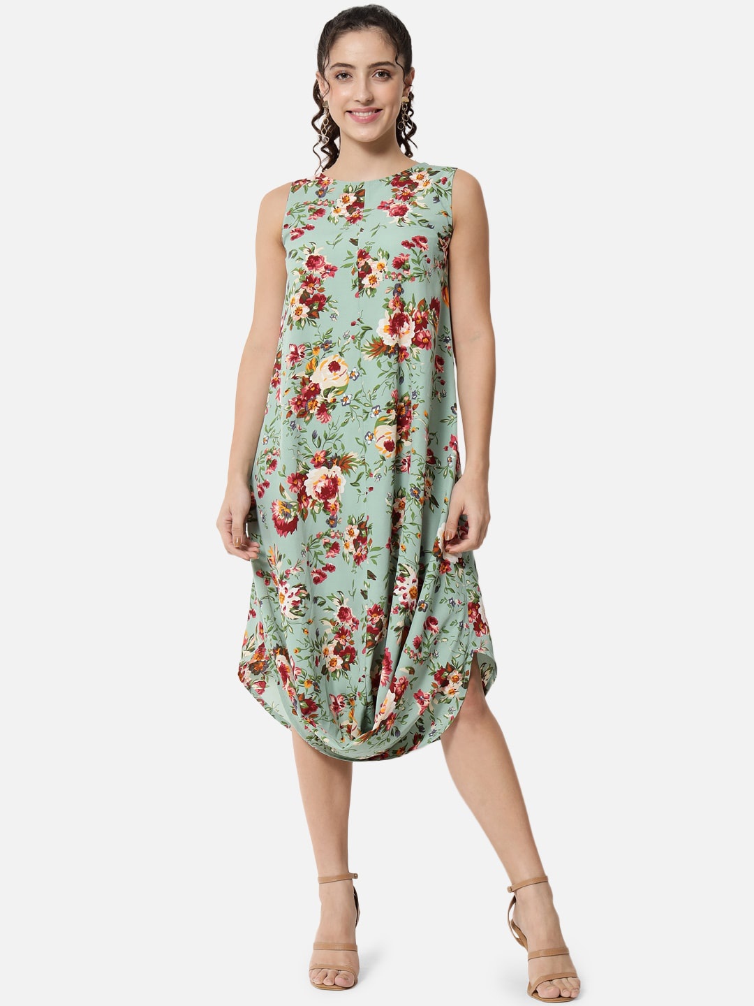 

ALL WAYS YOU Floral Printed A-Line Midi Dress, Sea green