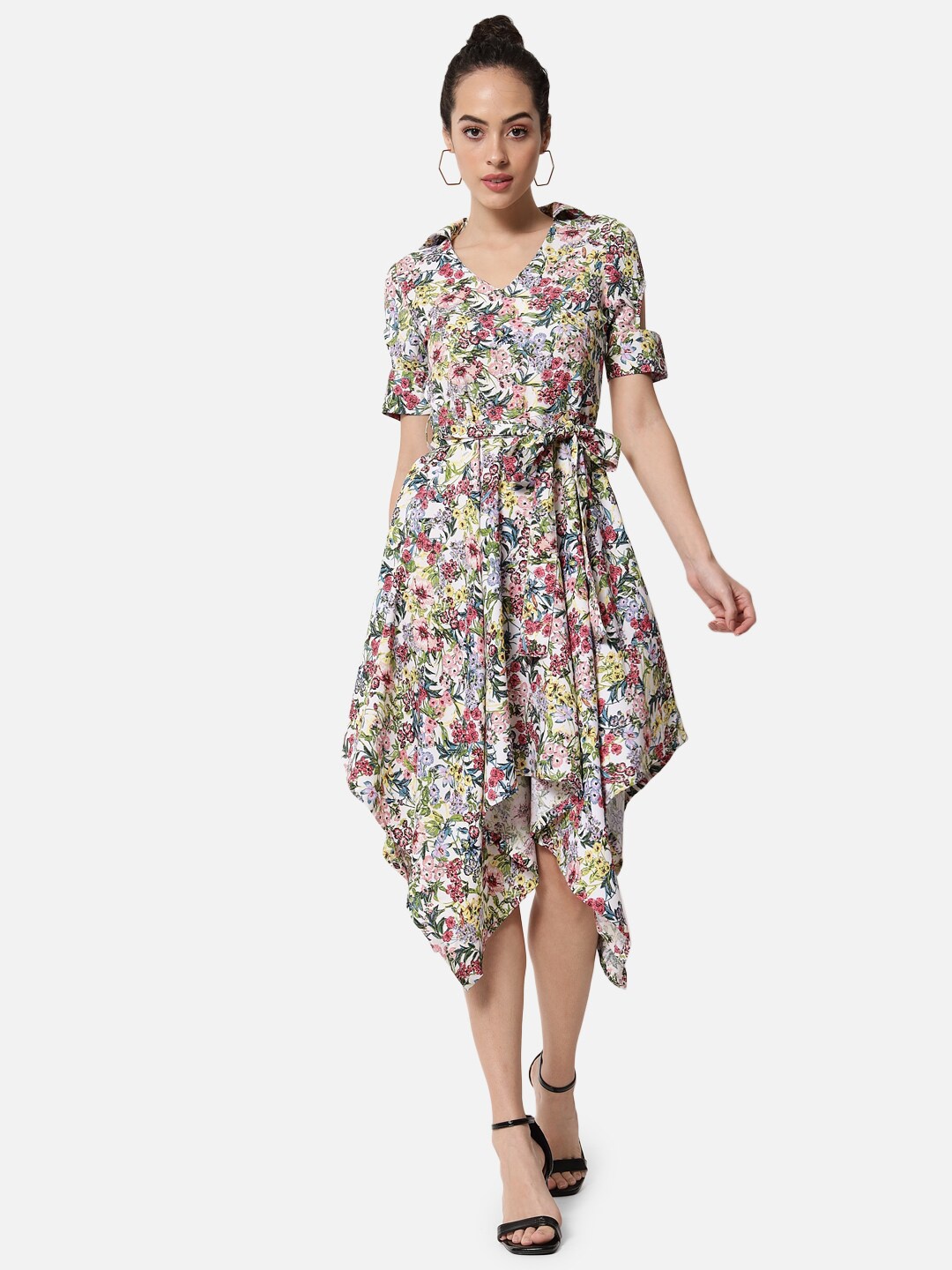 

ALL WAYS YOU Floral Printed Cut-Out Fit & Flare Midi Dress With Belt, Off white