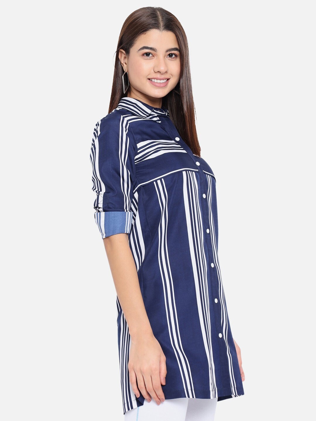 

ALL WAYS YOU Striped Shirt Collar Tunic, Blue