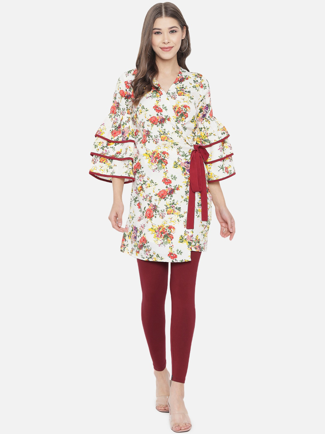 

ALL WAYS YOU Floral Printed Bell Sleeves Tunic, Off white