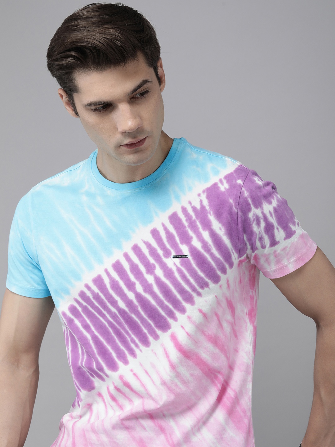 

THE BEAR HOUSE Pure Cotton Tie and Dye Dyed Slim Fit T-shirt, Blue