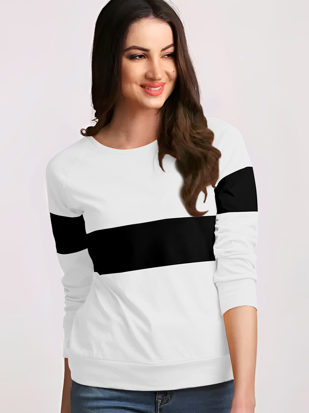 

AUSK Colourblocked Round Neck Long Sleeves Cotton T-shirt, White