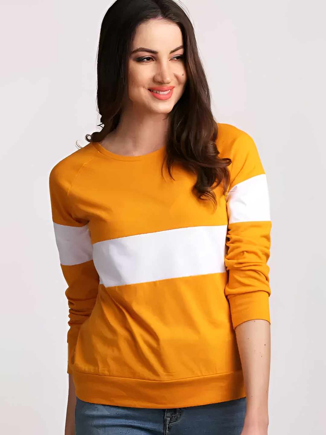 

AUSK Colourblocked Round Neck Cotton T-shirt, Mustard