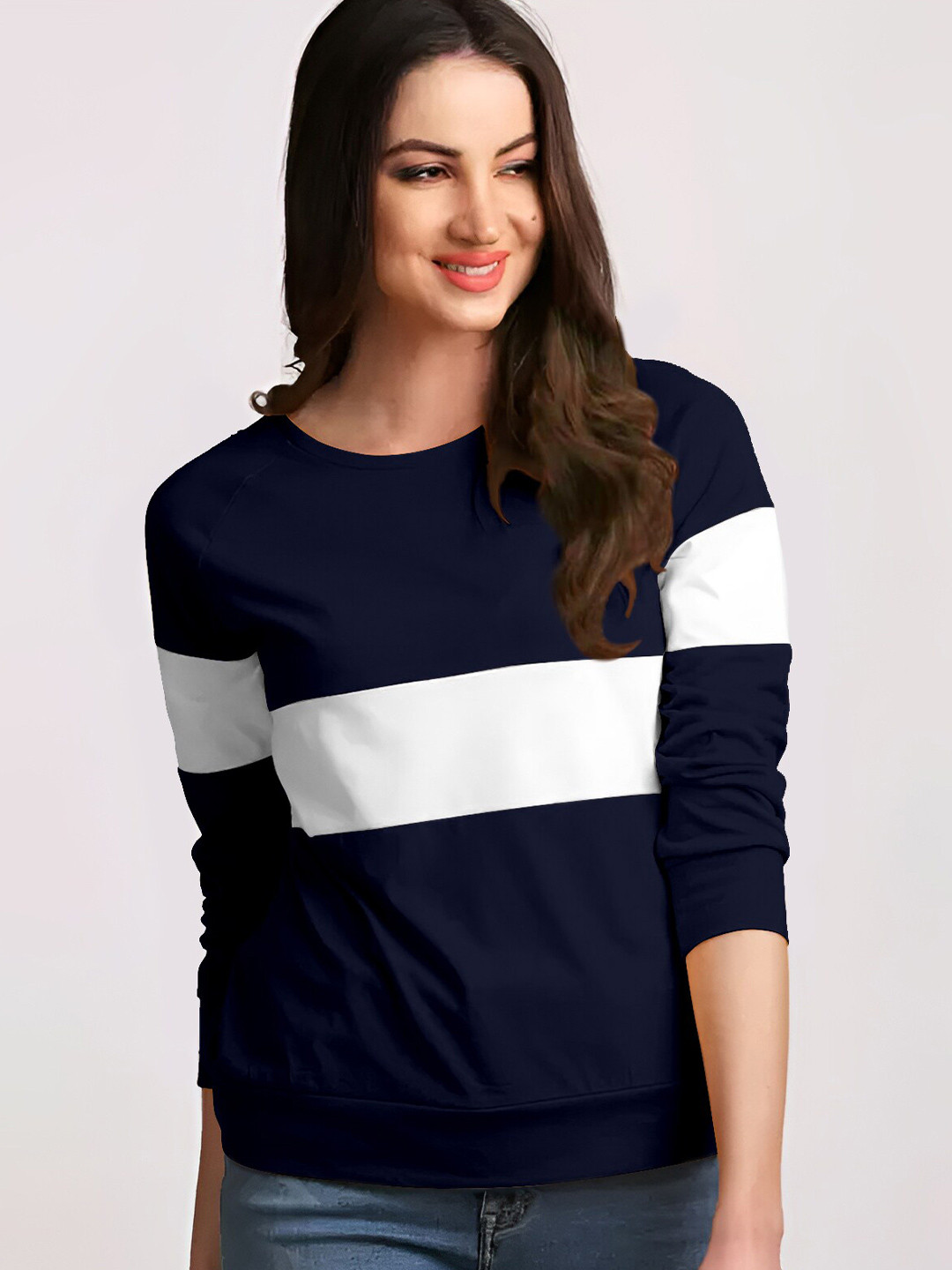 

AUSK Colourblocked Round Neck Cotton T-shirt, Blue