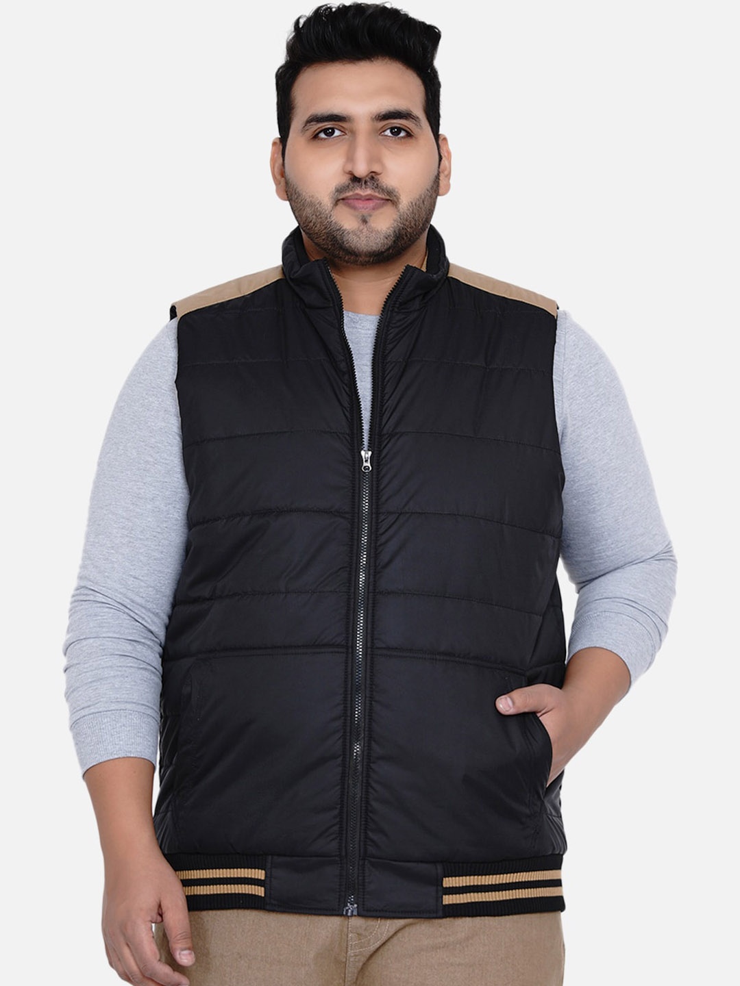 

John Pride Plus Size Colourblocked Padded Jacket, Black