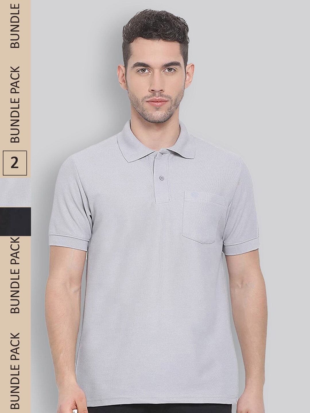 

LUX NITRO Pack Of 2 Polo Collar Cotton Anti Odour T-Shirt, Grey