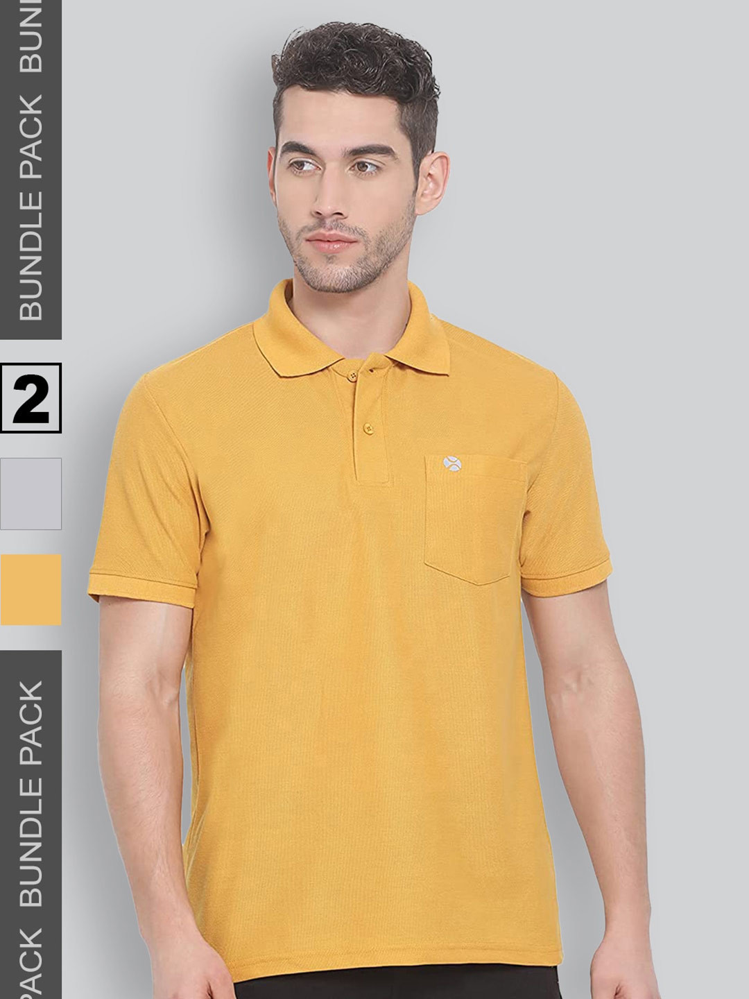 

LUX NITRO Pack of 2 Polo Collar Anti Odour Pure Cotton T-shirt, Mustard