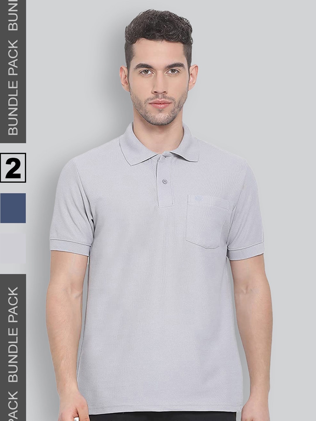 

LUX NITRO Pack of 2 Polo Collar Anti Odour Pure Cotton T-shirt, Grey