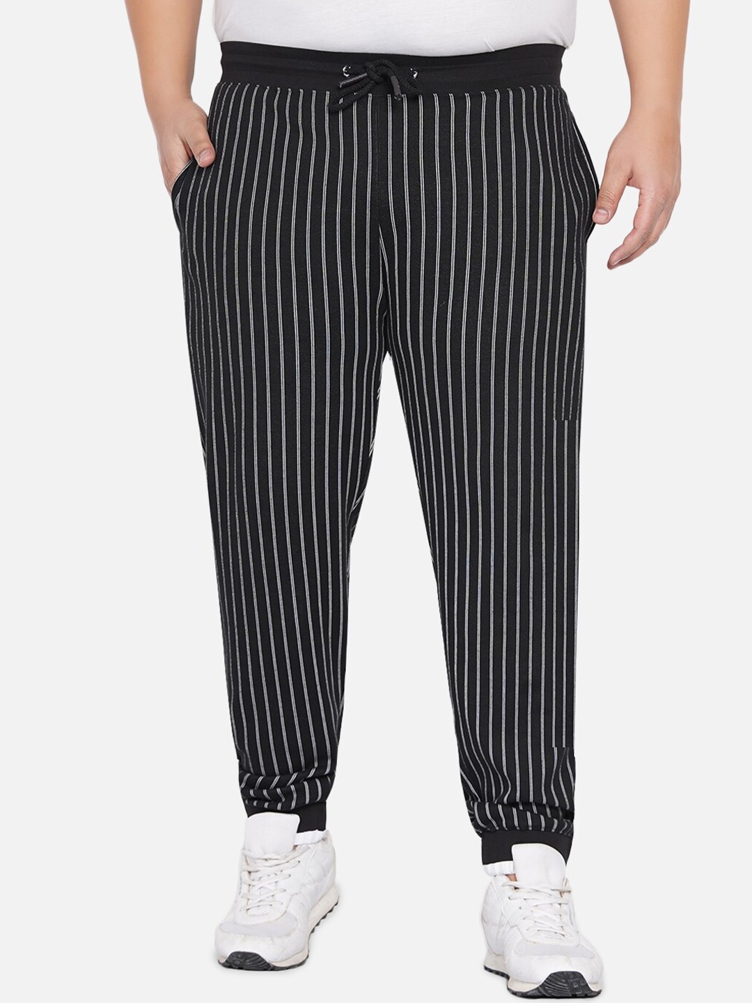 

John Pride Men Plus Size Relaxed Fit Cotton Striped Track Pants, Black