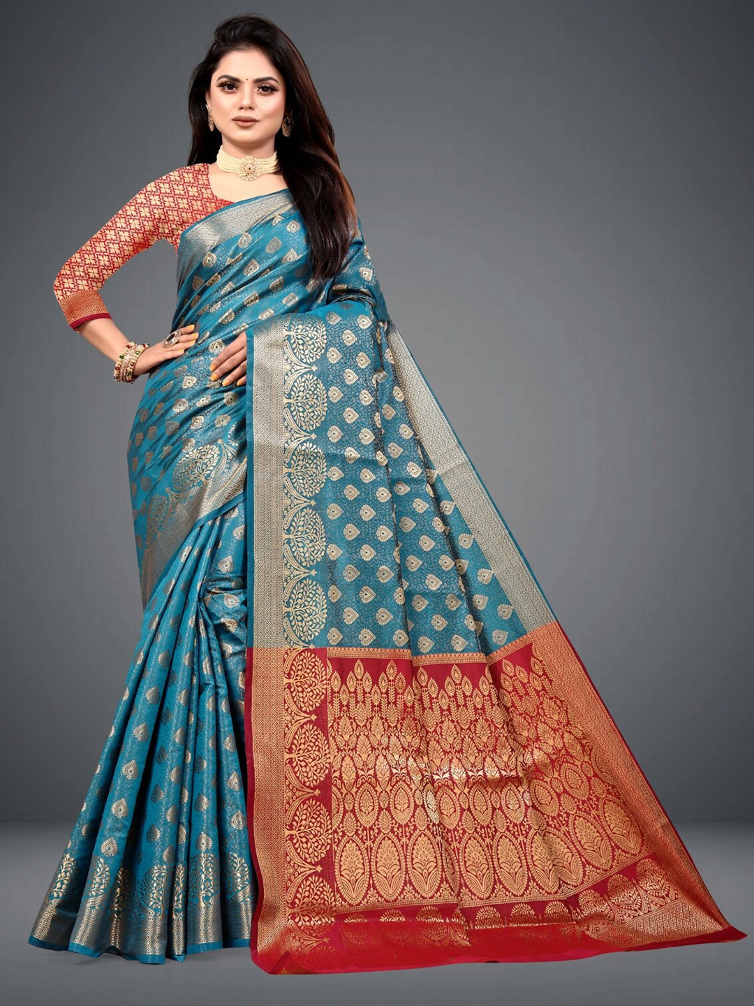 

VBHP FASHION Ethnic Woven Design Zari Kanjeevaram Saree, Green