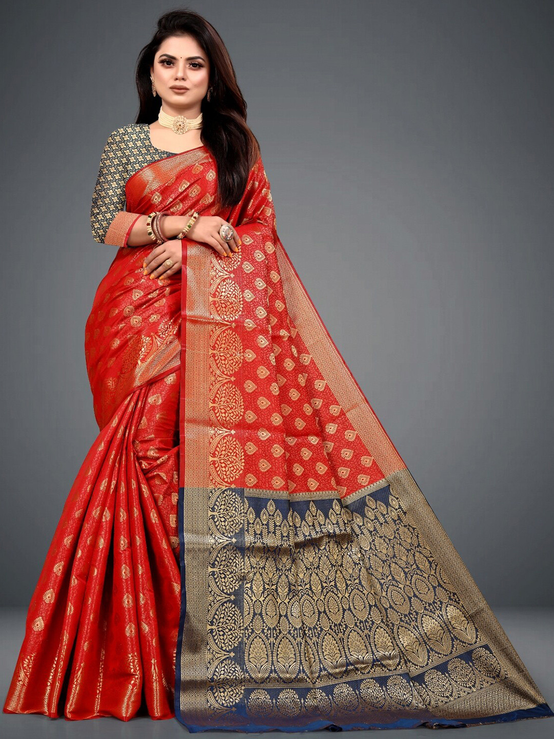 

VBHP FASHION Ethnic Woven Design Zari Kanjeevaram Saree, Red