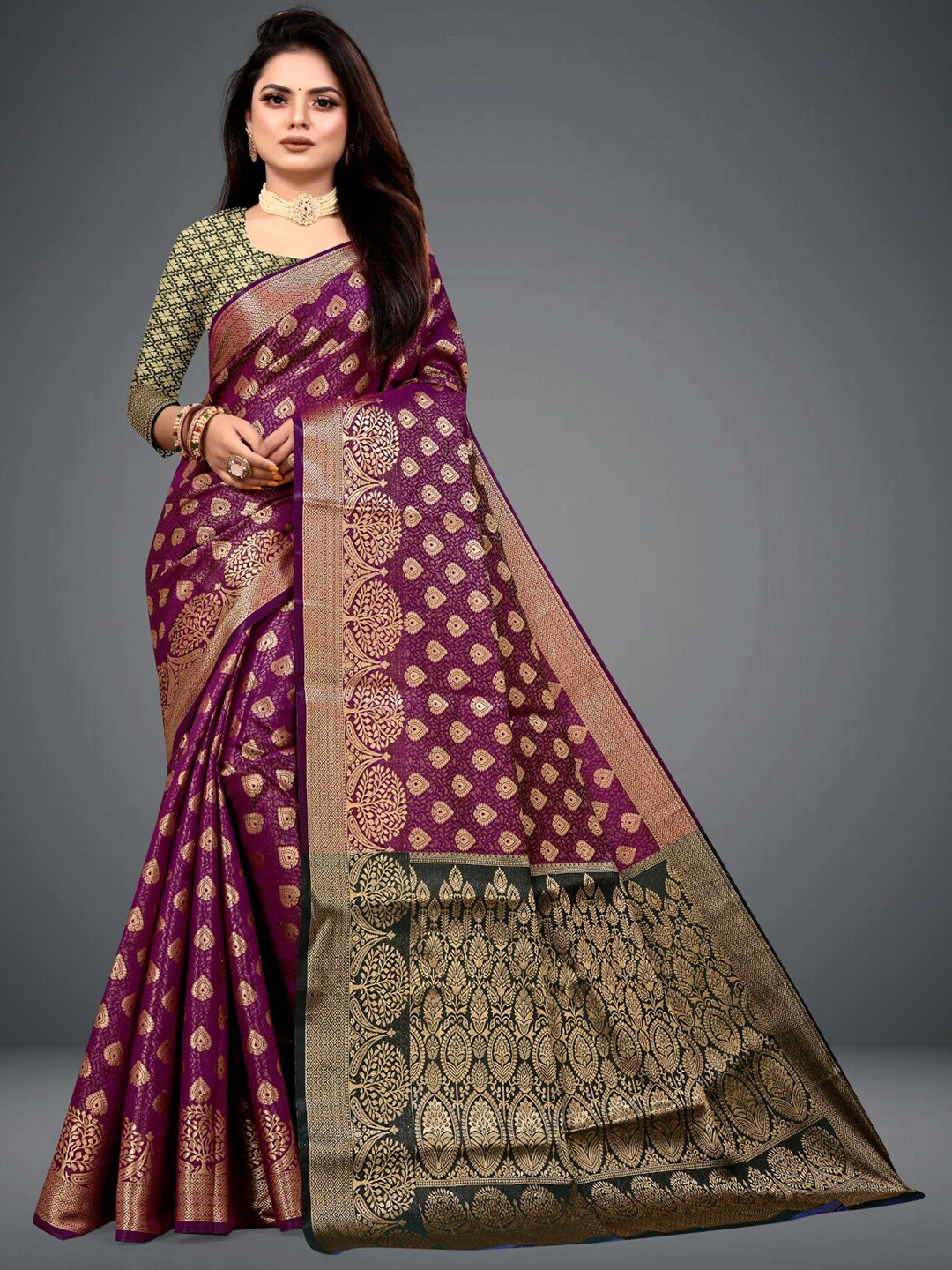 

VBHP FASHION Ethnic Woven Design Zari Kanjeevaram Saree, Purple