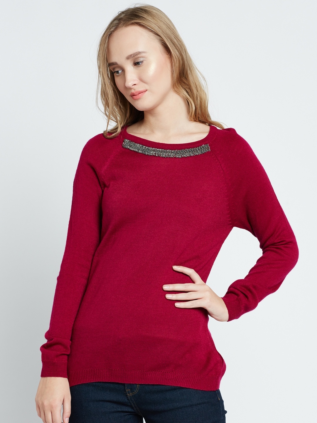 

Marie Claire Women Magenta Embellished Sweater