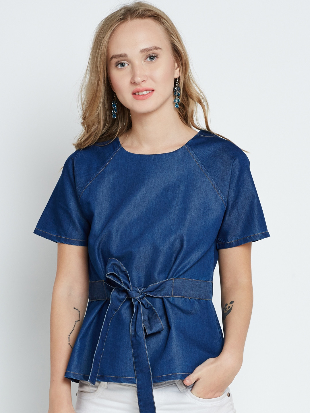 

Marie Claire Women Denim Blue Solid Top