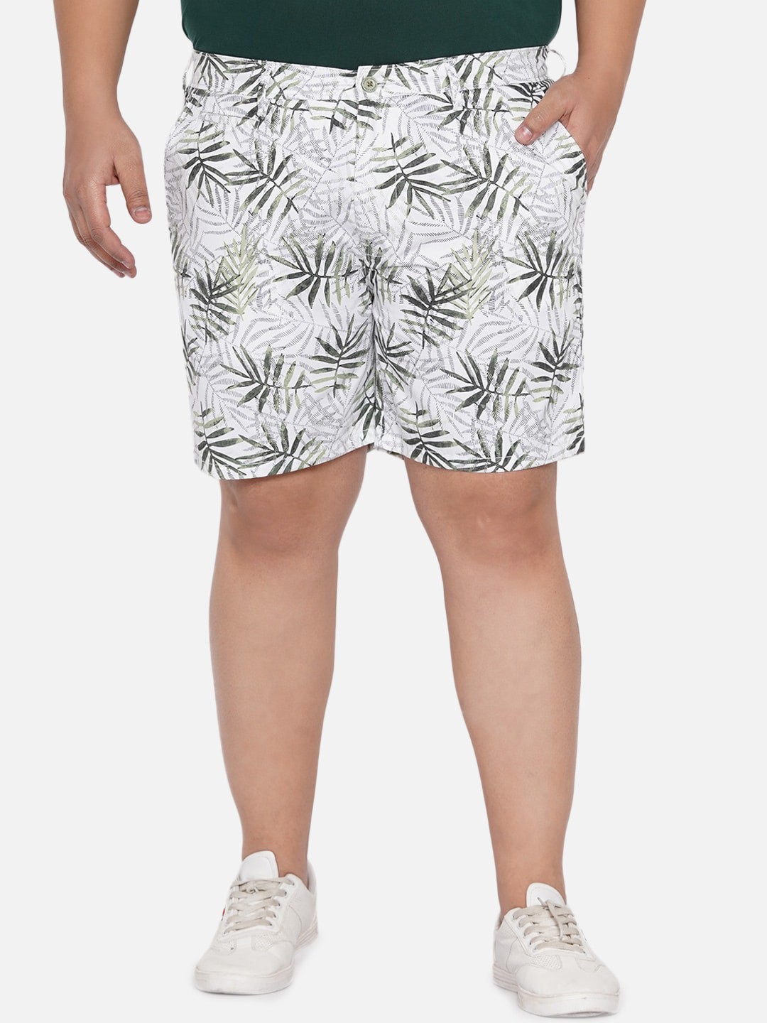 

John Pride Men Plus Size Tropical Printed Pure Cotton Regular Fit Mid-Rise Shorts, White