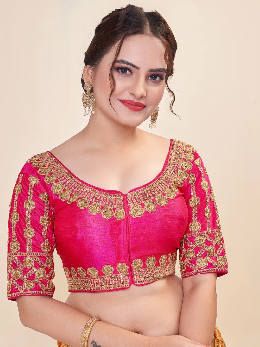 

HIMRISE Zari Embroidered U-Neck Saree Blouse, Pink