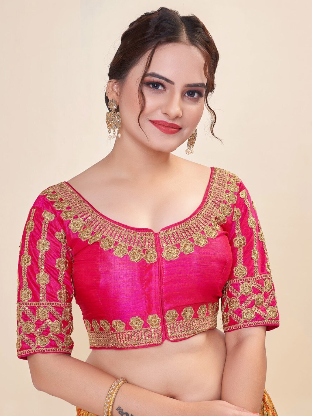 

HIMRISE Embroidered Saree Blouse, Pink
