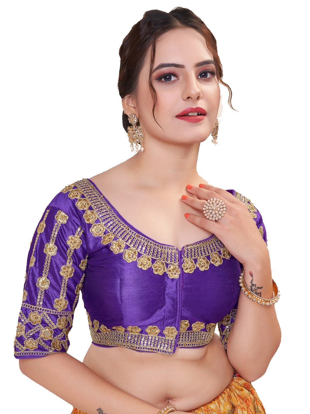 

HIMRISE Zari & Sequin Embroidered Cotton Saree Blouse, Purple