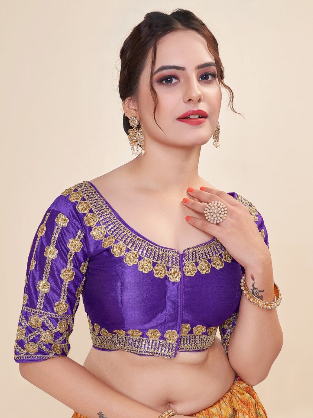 

HIMRISE Zari Embroidered U-Neck Saree Blouse, Purple