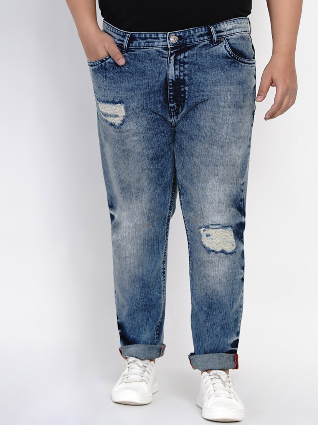

John Pride Men Plus Size Regular Fit Mildly Distressed Heavy Fade Stretchable Jeans, Navy blue