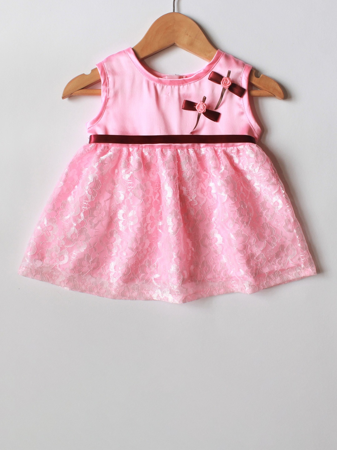 

MANY FROCKS & Girls Self Design Fit & Flare Dress, Pink