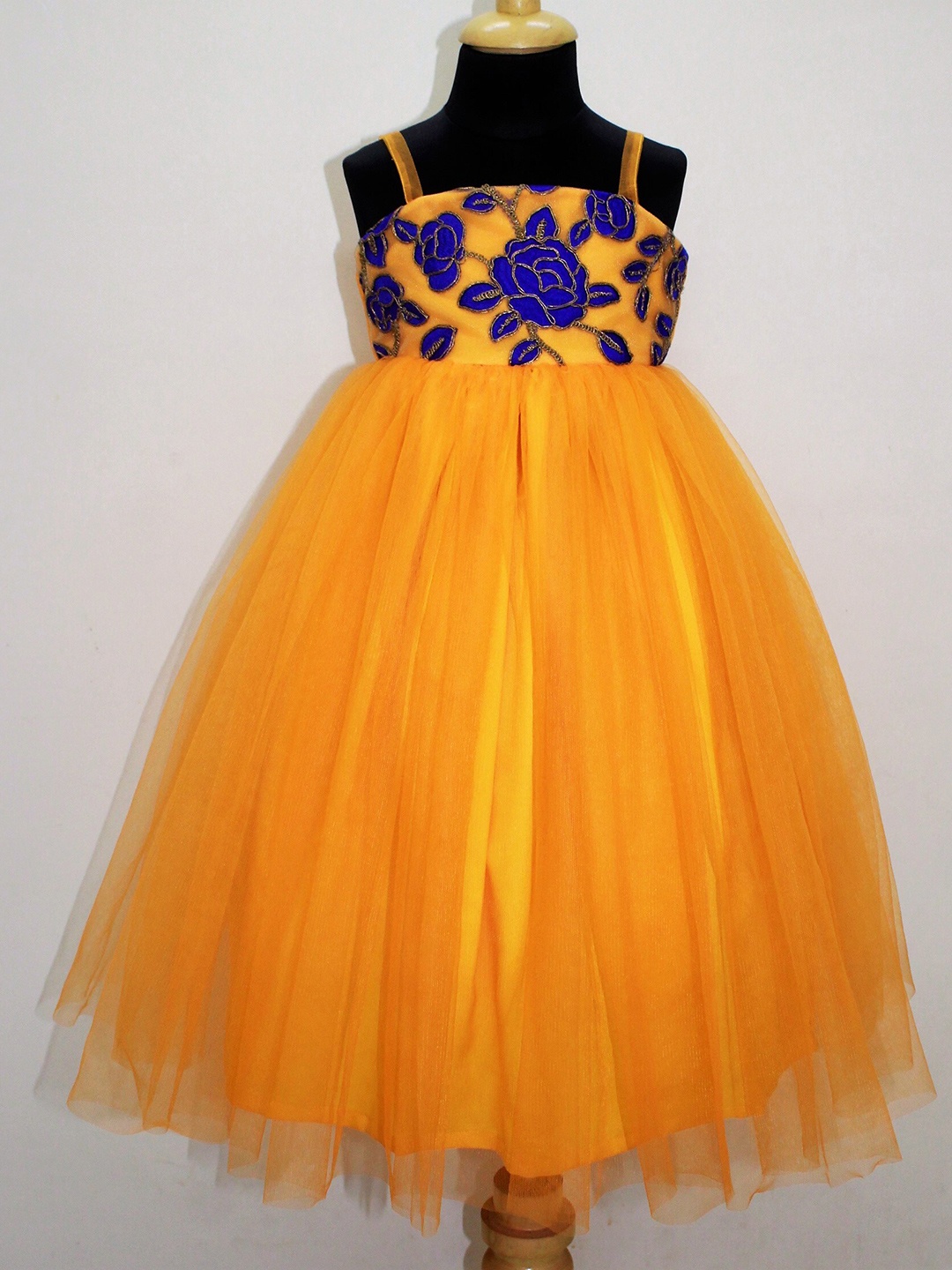 

MANY FROCKS & Girls Floral Embroidered Net Gown Dress, Orange