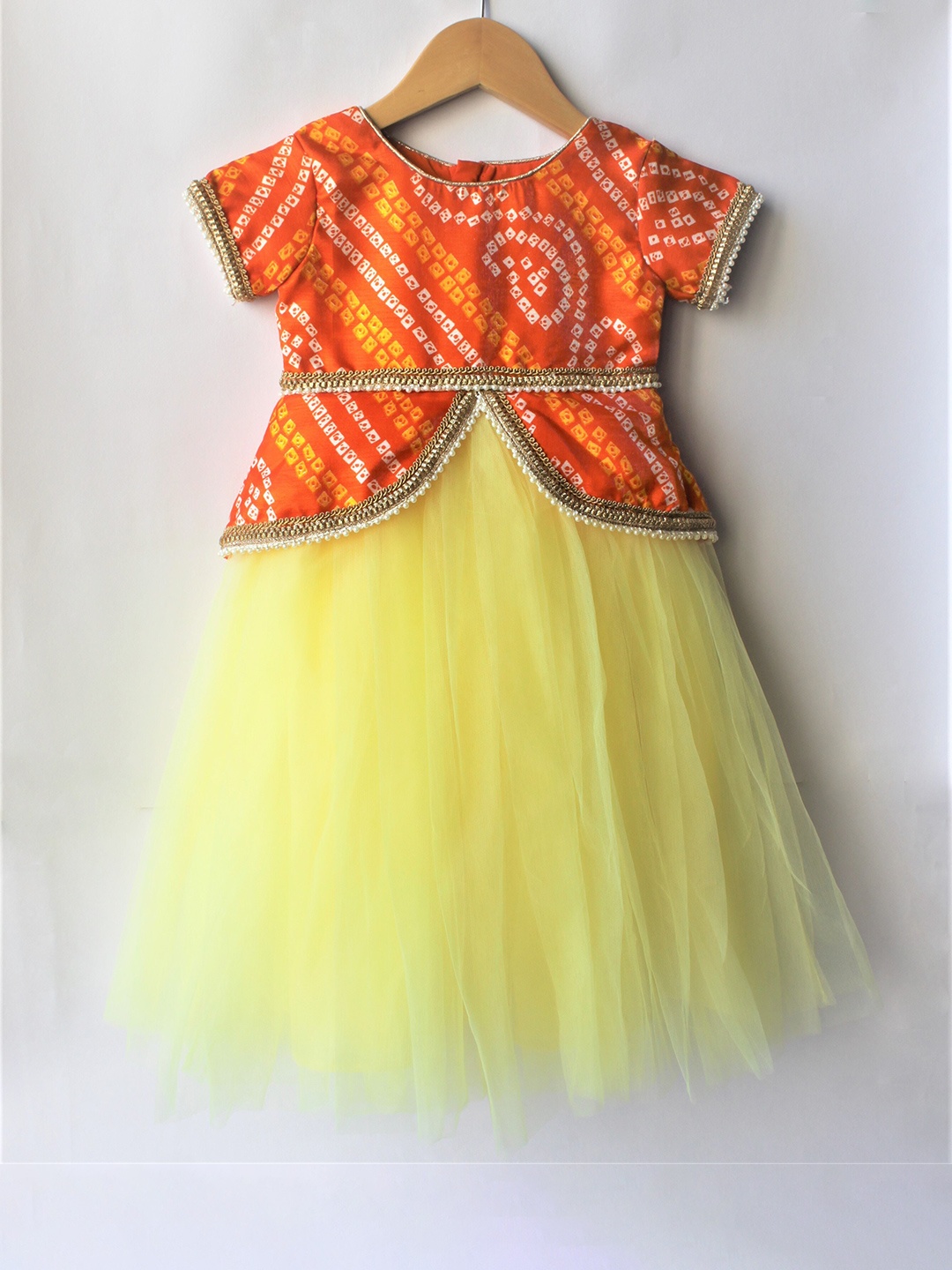 

MANY FROCKS & Yellow Net Ethnic Fit & Flare Dress