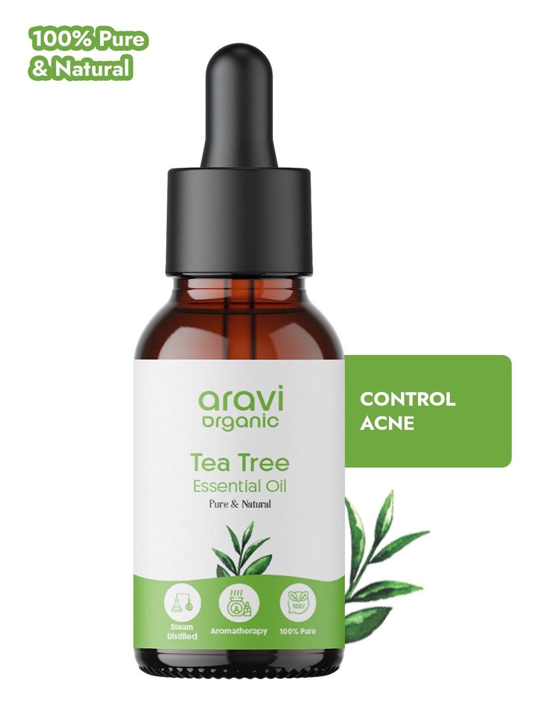 

Aravi Organic 100% Pure Tea Tree Essential Oil for Skin, Hair, Acne Care & Dandruff - 15ml, White
