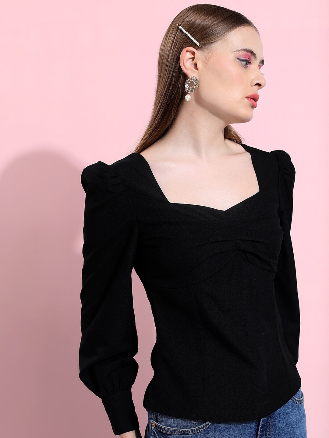 

Tokyo Talkies Sweetheart Neck Top, Black