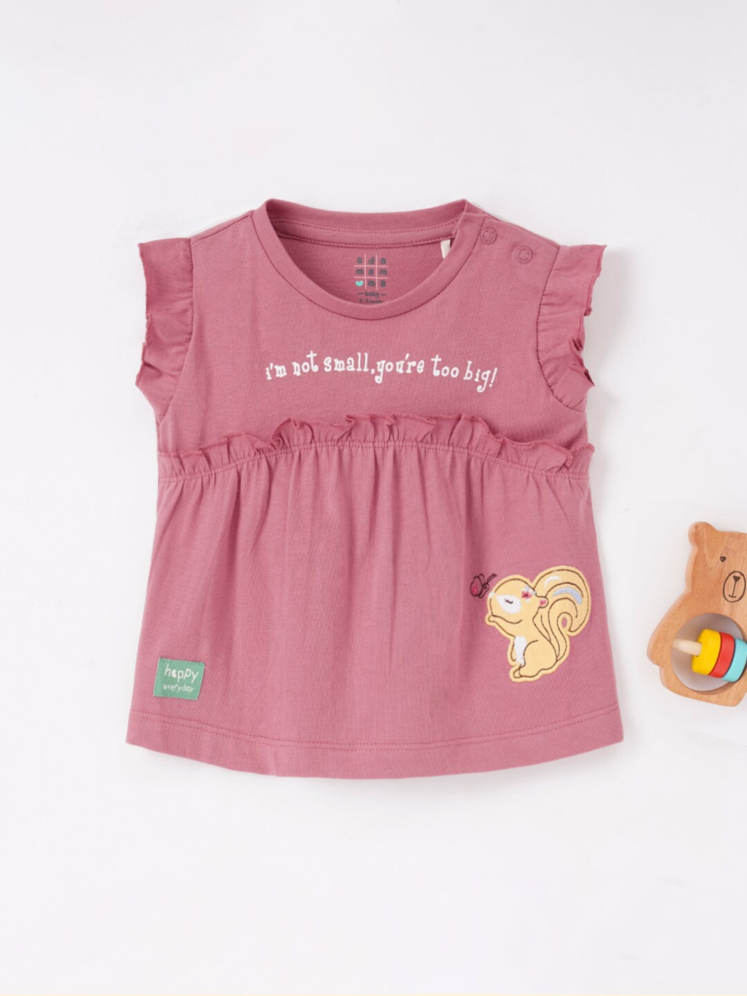

Ed-a-Mamma Baby Girls Typography Printed Cotton T-shirt, Pink