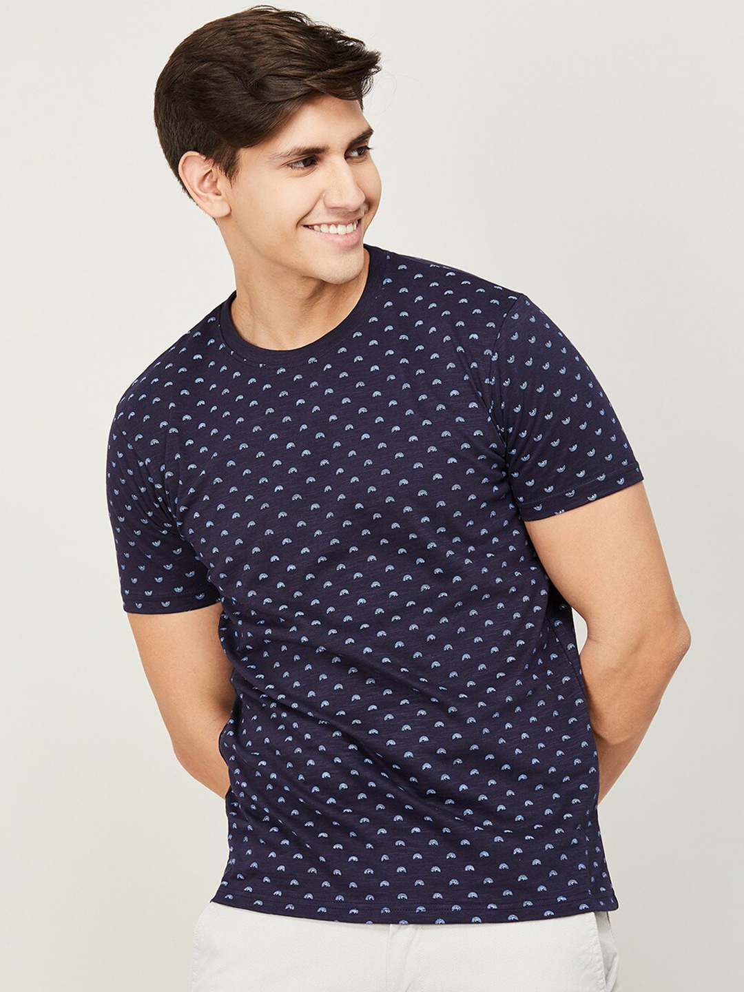 

Melange by Lifestyle Men Conversational Printed Round Neck Cotton T-shirt, Blue