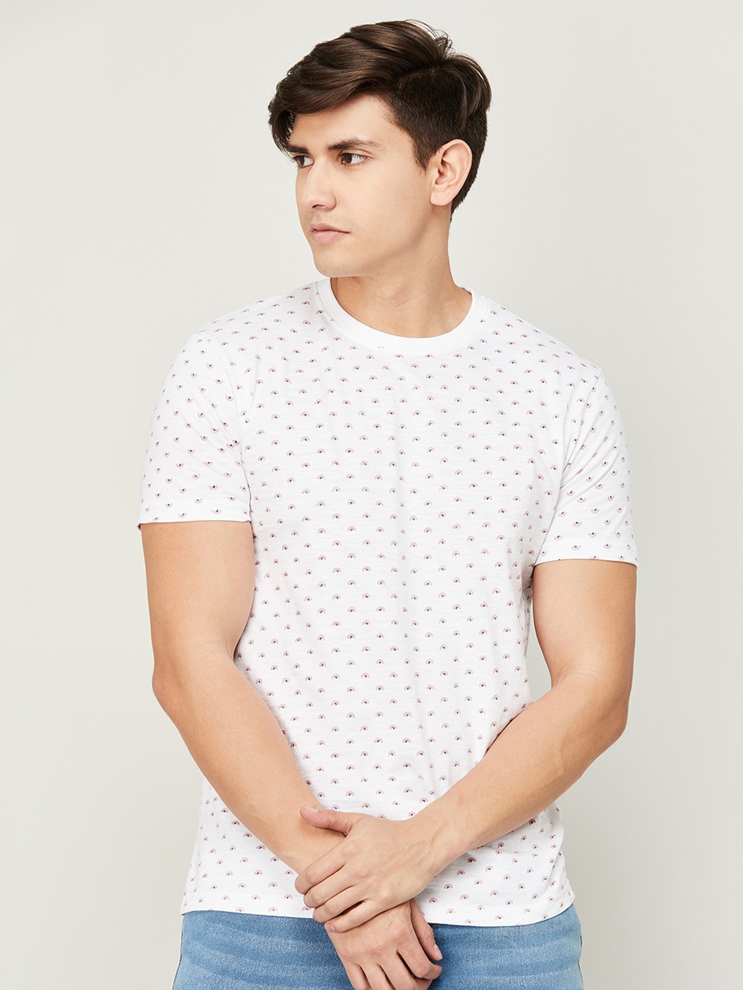 

Melange by Lifestyle Floral Ditsy Printed Round Neck Cotton T-shirt, White