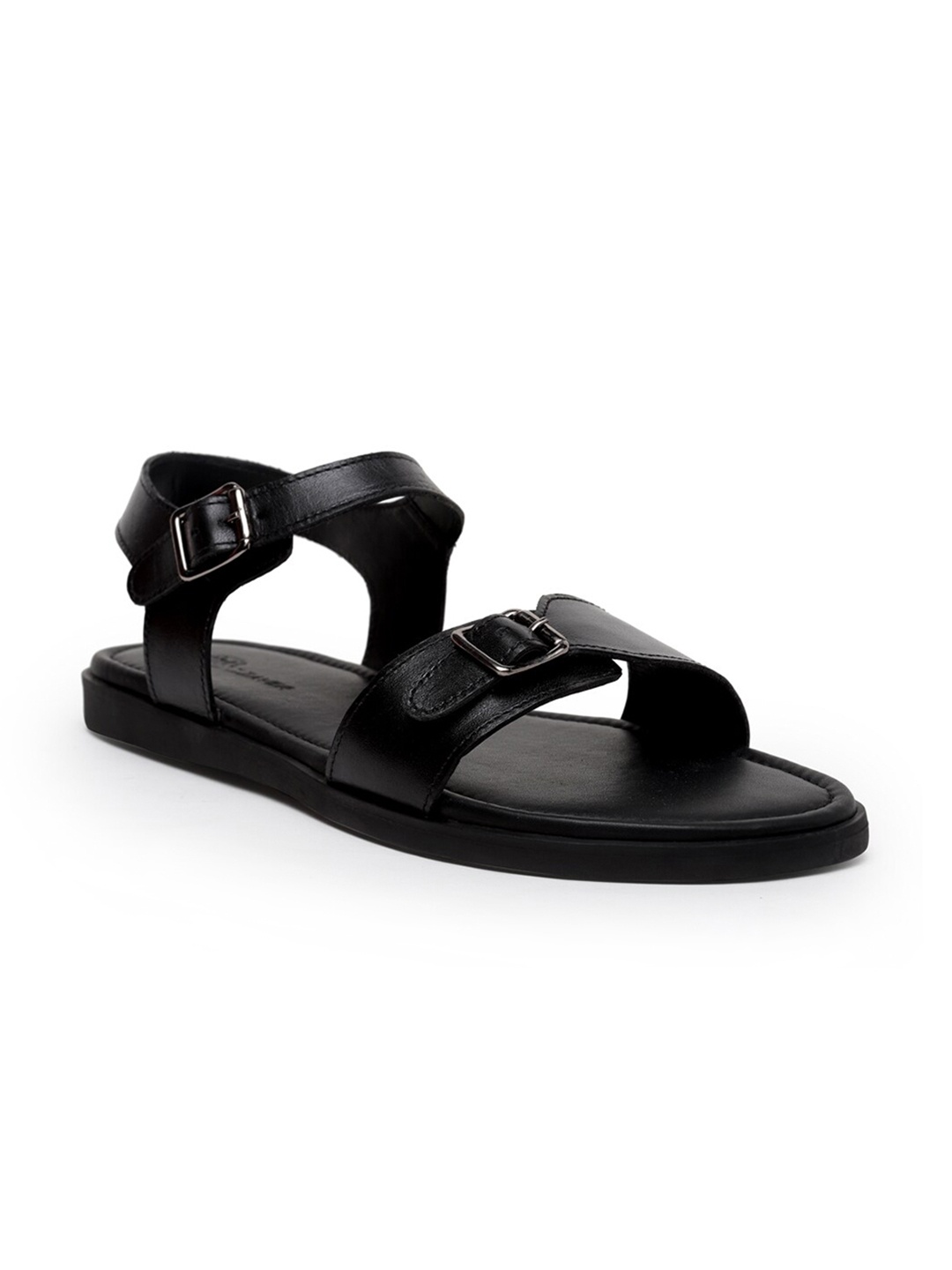 

BEAVER Men Leather Comfort Sandals With Buckle Detail, Black