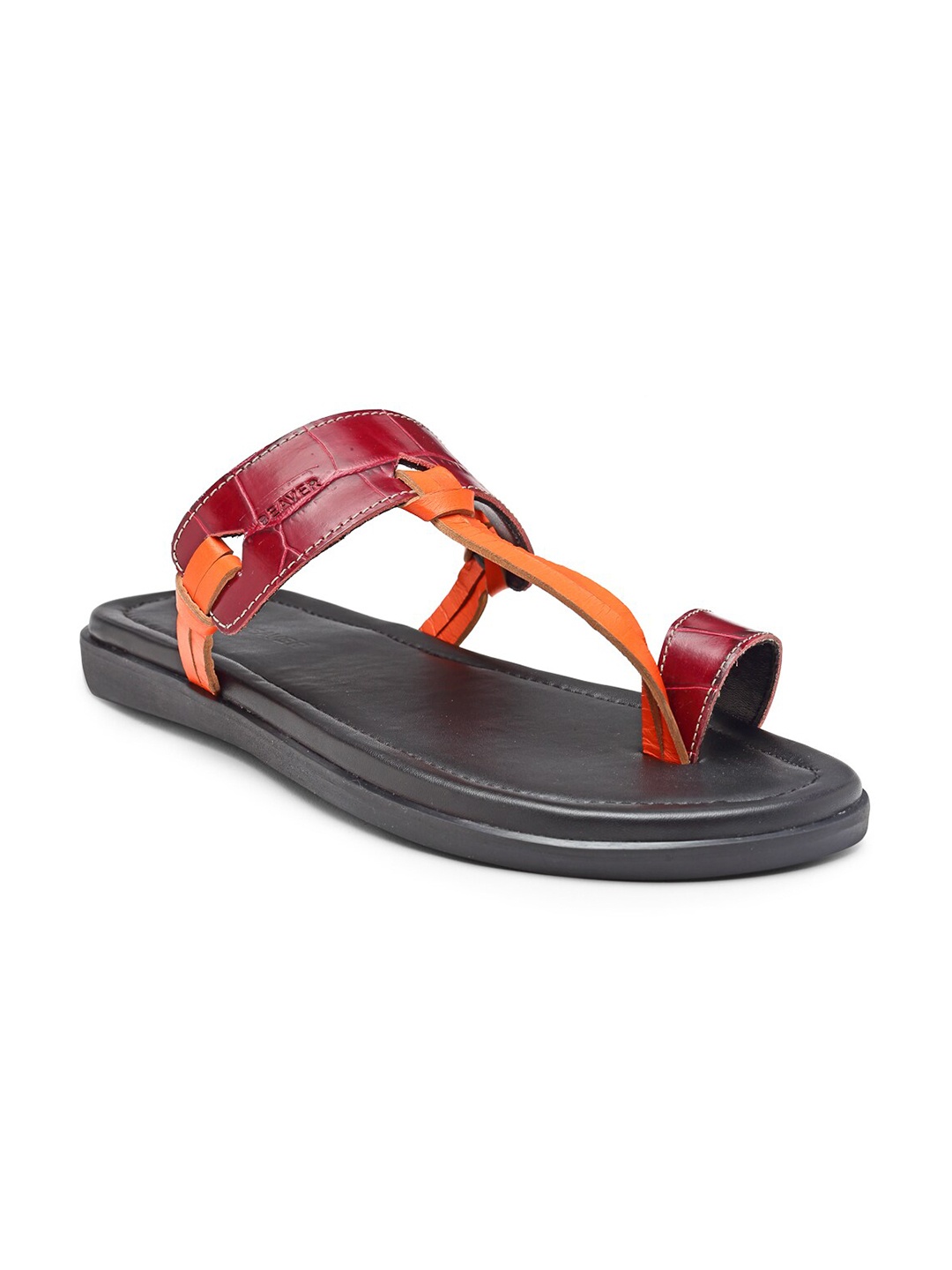 

BEAVER Men Open One Toe Leather Comfort Sandals, Burgundy