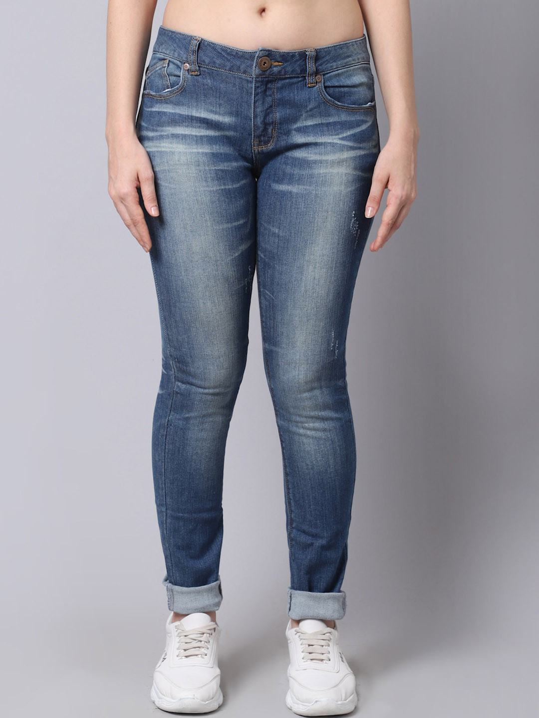 

Jinfo Women Slim Fit Heavy Fade Stretchable Cotton Jeans, Navy blue